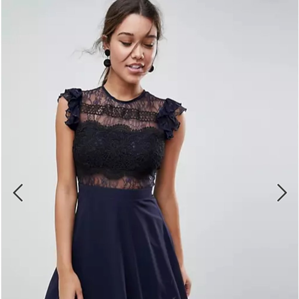 ASOS Lace Midi Dress with Lace Frill Sleeve - Size